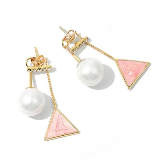 Pearl & Rhinestone Geometric Earrings - Picture 4 of 7